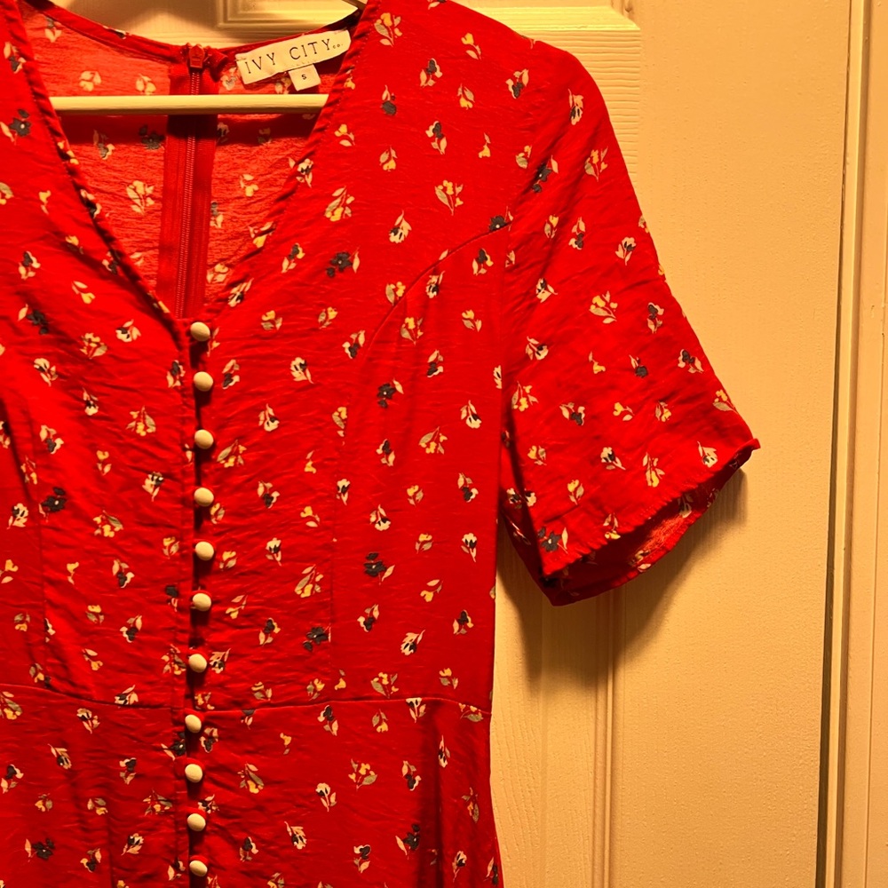 Allie Midi Floral Dress in Red